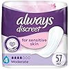 Always Discreet Incontinence Pads for Women with Bladder Leaks, Sensitive Skin Pads Moderate Absorbency, Regular Length, 57 Count