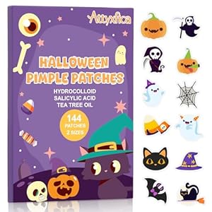 Halloween Acne Pimple Patches Cute – 144 Count Hydrocolloid Pimple Patches for Face, Spot Treatment Stickers w/Salicylic Acid & Tea Tree Oil for Zits and Blemishes, 2 Sizes & 12 Patterns