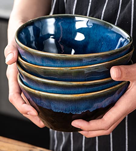 Unicasa Ceramic Salad Bowls Set Of 4 - Angled Serving Bowls 20 Oz For Pasta, Soup, Fruit, And Ice Cream - Ideal For Home, Restaurant, And Parties, Great Housewarming Gifts (Deep Blue) #TOP5