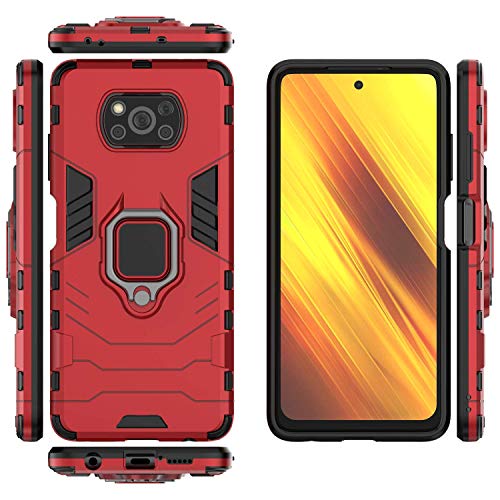 QiongNi Case for Xiaomi Poco X3 Pro Case Cover,360 Degree Rotating Ring Holder Kickstand with Magnetic Car Mount Case for Xiaomi Poco X3 MZB07Z2IN / Poco X3 NFC M2007J20CG Case Red