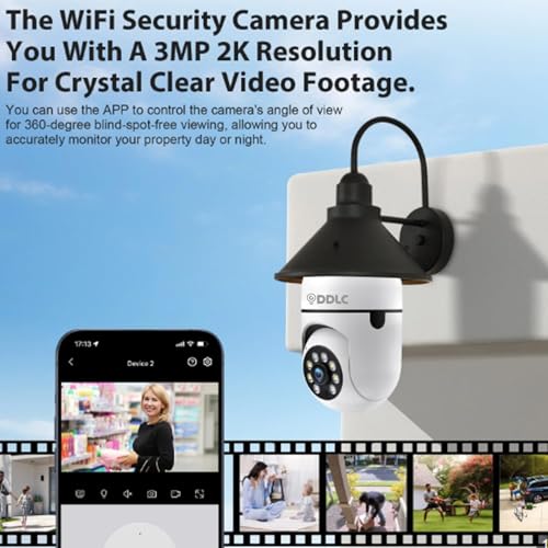 Image of DDLC 3MP WiFi Light Bulb Camera for Home Office Outdoor | 360 Rotation | Color Night Vision |1080p | Motion Detection | Two Way Audio | Wireless Home Security with Mobile App V380 Pro (Light Bulb)