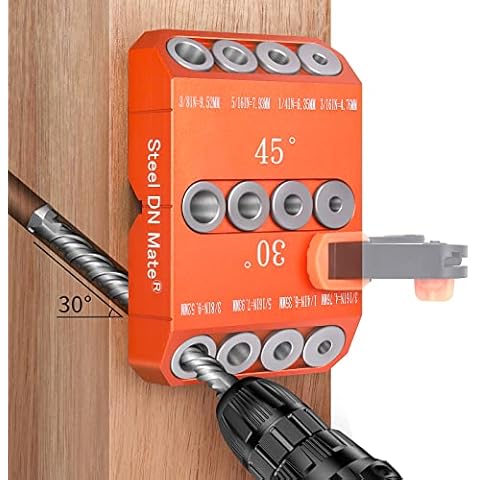 Steel DN Mate Drill Hole Guide Jig for Angled and Straight Hole, 30 45 90 Degree Angle 4 Sizes, Portable Deck Cable Railing Lag Screw Drilling Template Block Cover