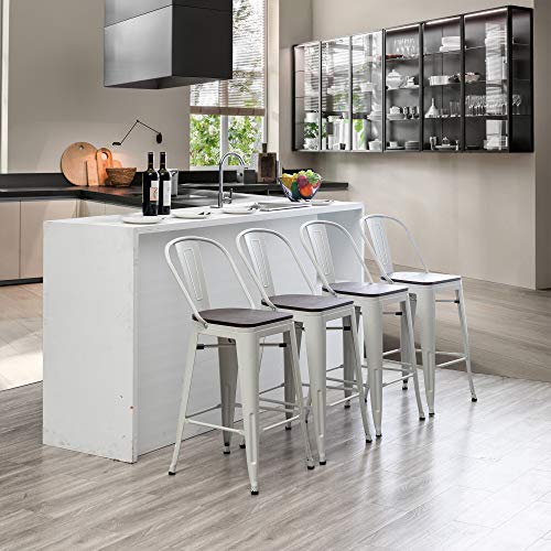 Changjie Furniture Metal Bar Stools Counter Height Stools Industrial Barstools With Backs Kitchen Dining Bar Chairs (24 Inch, White) #TOP3