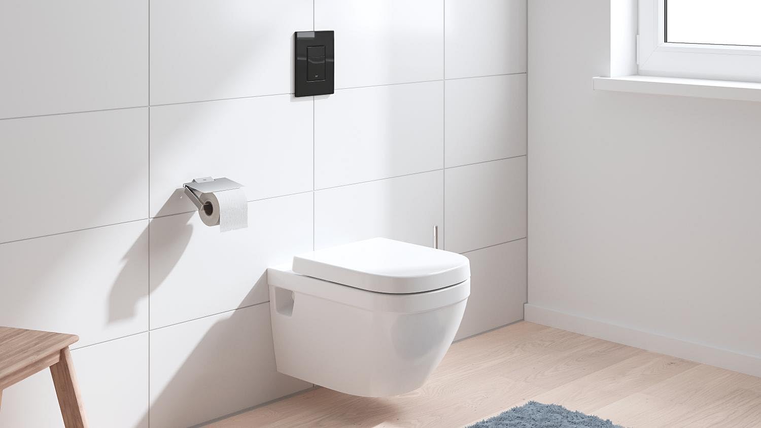 GROHE Even Plaque de Commande, Double Touche Interrompable, Economie d'Eau, Montage Horizontal ou Vertical, ABS, Glossy Black, 38966Kv0