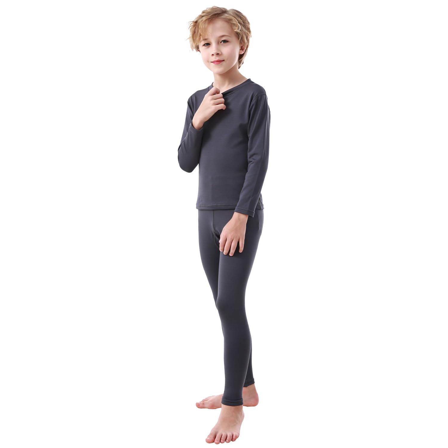 PISIQI Conjunto de ropa interior térmica para niños con forro polar para niños, ultra suave, capa base superior, inferior, conjunto cálido para esquí