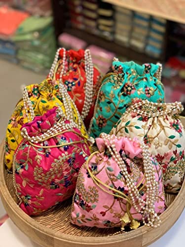 Image of IGH Embroidered Silk Pouch Bag Designer Women Potli Bags Handle Purse Clutch Purse for Women Festive & Weddings Gift