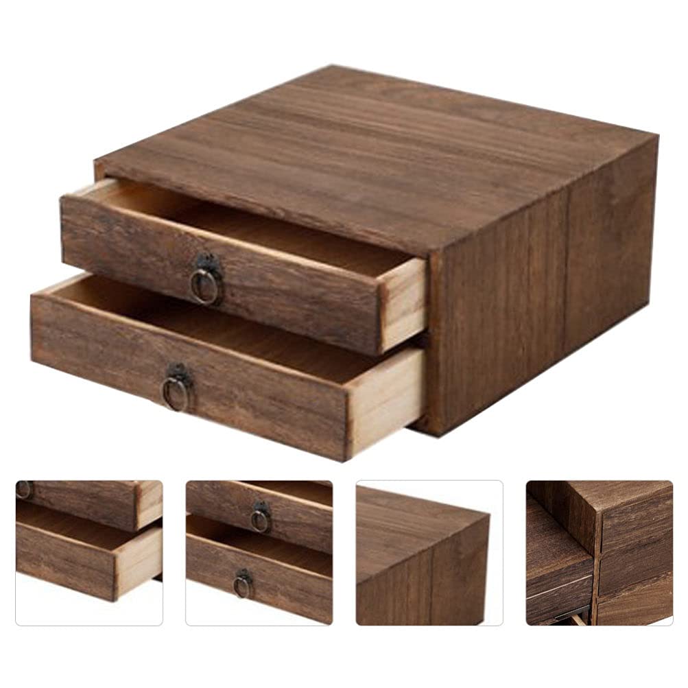 Cabilock Joyas De Madera Cajón de Madera Caja de Almacenamiento de Té Vintage 2 Cajones Retro Cosméticos Almacenamiento de Joyas para El Hogar Organizador de Costura Cajones De Escritorio