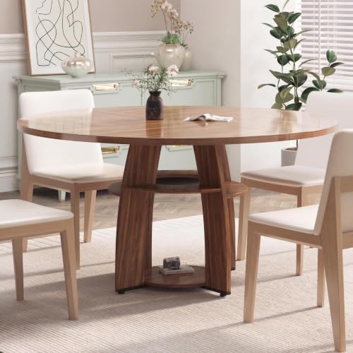 Table Ronde 120 cm de Table à Manger Rustique avec Étagère Garvee - 5