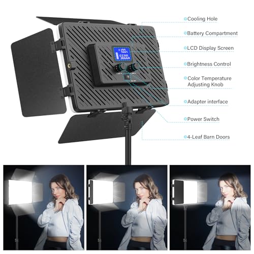 2 Pack Led Video Light Panel Lighting Kit with Barn Doors, 8000mAh Rechargeable Camera Light, 2500K-8500K Photo Light for Outdoor Indoor Photography Live Streaming Zoom Calls Video Recording by Unicucp - Image 3