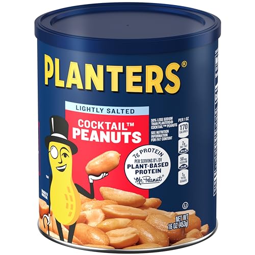 Image of PLANTERS Dry Roasted Peanuts, Plant-Based Protein, Lightly Salted, Peanut Snack, 16 Oz Jar (Pack of 2)