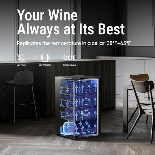 Image of Yeego 28 Bottle Wine Fridge, Compressor Wine Cooler Refrigerator, 38-65℉ Freestanding Wine Cellar with Digital Temperature Control & Double-layer Glass Door & Soft LED for Home, Office, Bar