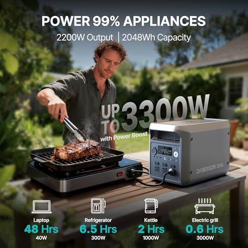 Image of DABBSSON 2048Wh Solar Generator with 420W Solar Panel, Semi-Solid LiFePO4 Battery w /6 2200W AC Output, Compact&Lightweight, Recharge 80% in 1.5 Hr, 2000L Portable Power Station for Camping /Home /RV