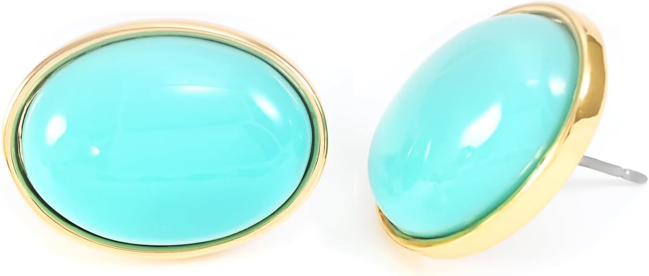 Turquoise Stud Earrings for Women 18K Gold Plated Vintage Oval Turquoise Earrings Dainty Gold Stud Earrings Statement Western Jewelry Birthday Gift for Women
