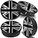Produktbild SkinoEu 4 x 60mm Universal Schwarz Silber UK Union Jack Flagge Fahne Alufelgen Nabenkappen Felgen Kappen Felgendeckel Radkappen Radnabendeckel Nabendeckel Felgenkappen CX 29