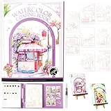 Breathly Creative Stress Relief Kit,New Paint Art Watercolor Books Painting Kit,Watercolor Painting Book for Adults,DIY 3-Fold Watercolor Pad for Enthusiasts(A)