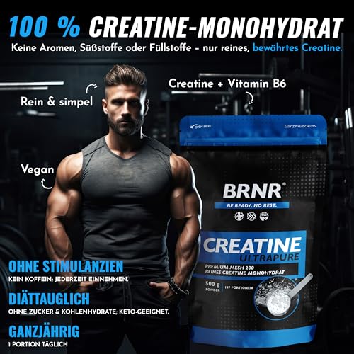 BRNR Creatin Monohydrat Pulver, ultrapures Powder, geprüft und rein, Kreatin Monohydrat, 500g 3