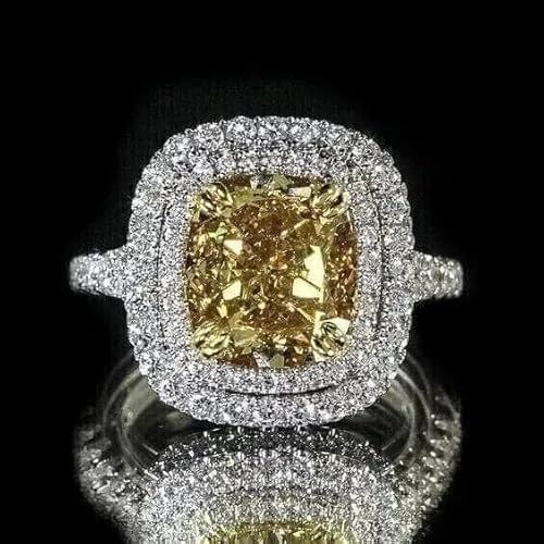 3Ct Cushion Cut Lab Created Canary Diamond Engagement Ring 14k White Gold Finish2