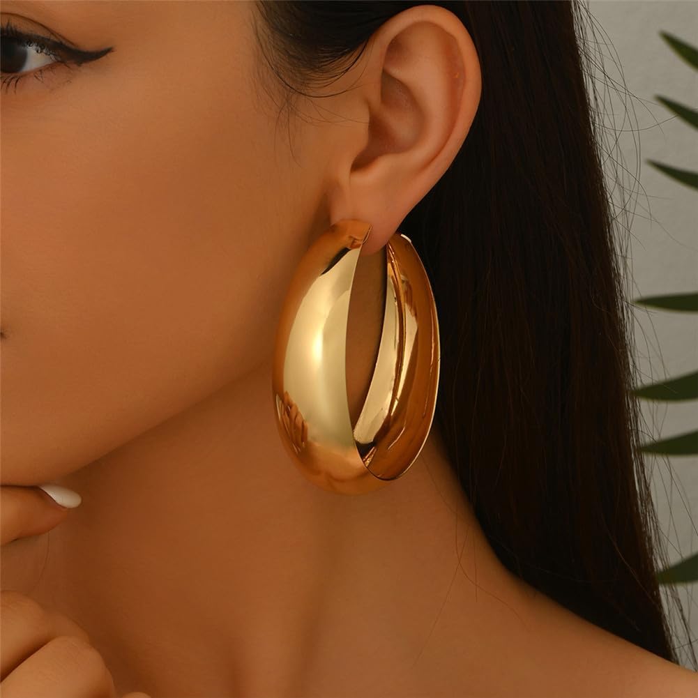 Chunky Gold Hoop Earrings Big Large Thick Hoops Earrings Statement Hoop Dangle Earring for Women Trendy Jewelry Gift - Image 4