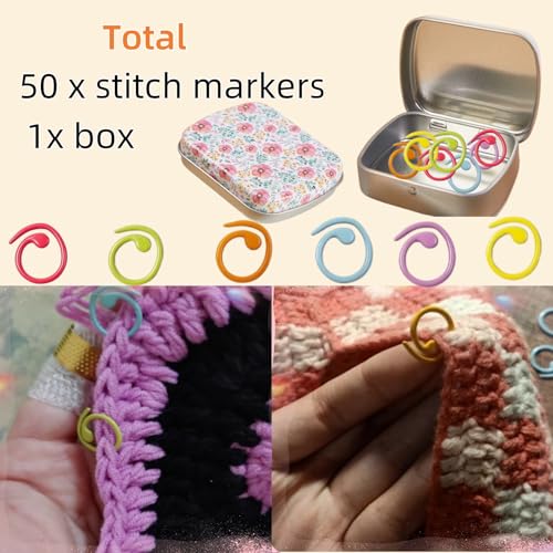 Image of Hilsayum 80Pcs Stitch Markers for Crocheting and Knitting,4 Shapes Colorful Crochet Stitch Markers with Box