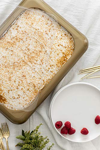 Fancy Panz Cake Pan Dress Up & Protect Your Foil Pan Made in USA, Foil Pan & Serving Spoon Included. Hot or Cold Food. Stackable for easy travel. BPA free (Gold Swirl Cake Pan)
