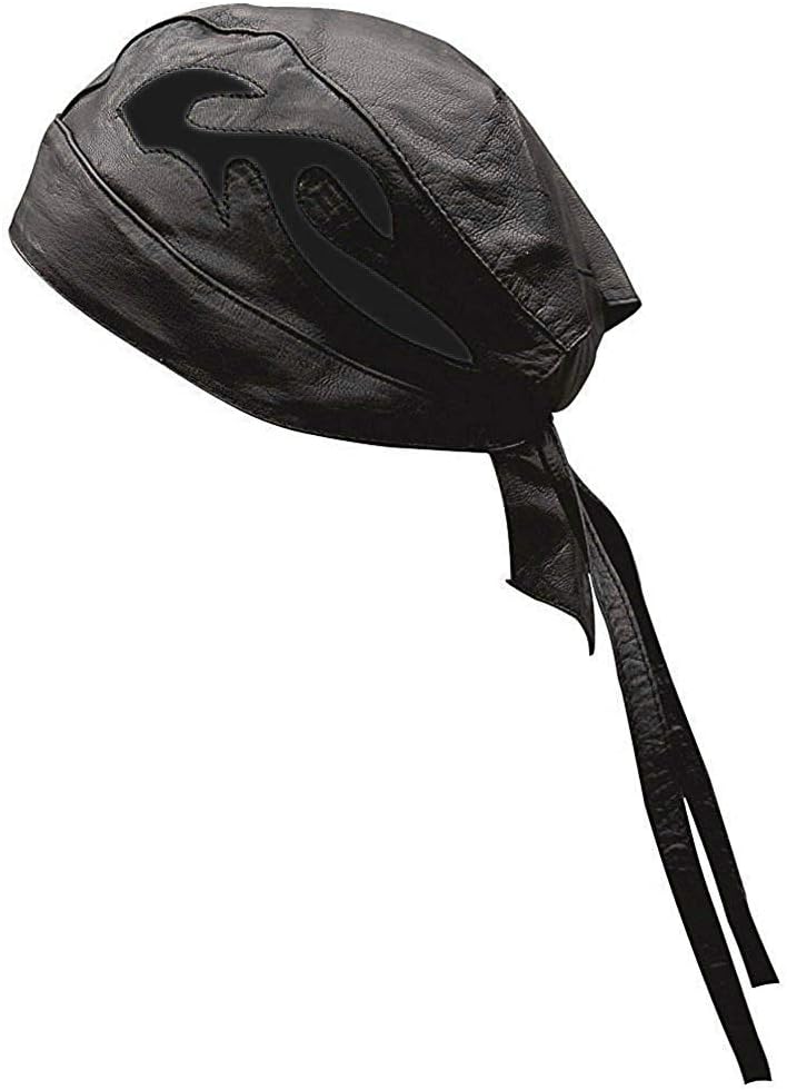 Unisex Leather Motorcycle Head Wrap and Skull Cap