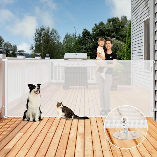 48 Inch Extra Tall Retractable Gate - No Jumping Over, 150" Extra Wide Retractable Baby Gate Retractable Dog Gate Indoor Retractable Fence Outdoor Extra Tall Baby Gate Long Pet Gate for Cats, White