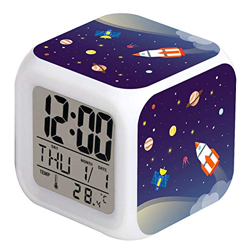 Cointone Led Alarm Clock Rocket Space Universe Pattern Creative Desk Table Clock Glowing Electronic Colorful Digital Clock For Unisex Adults Girl Boy Kids Children Toy Birthday Present Gift #TOP1