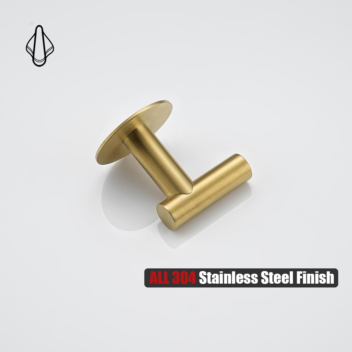 JQK Self Adhesive Towel Hook Gold, No Drill Stick on Coat Robe Clothes Wall Hook for Bathroom Kitchen Garage 2 Pack, 304 Stainless Steel Brushed Gold, ATH110-BG-P2