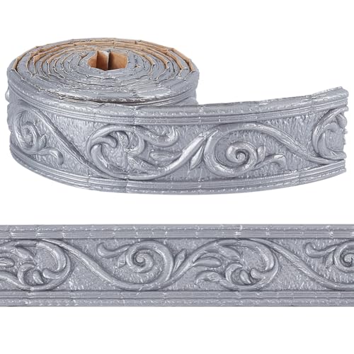 CRASPIRE 2.25m x 5cm 3D Light Grey Crown Molding Trim Wallpaper Border Peel and Stick Flexible Moulding Border Edging Strip Foam Mirror Frame Baseborad Self Adhesive Lines for Ceiling Home Kitchen