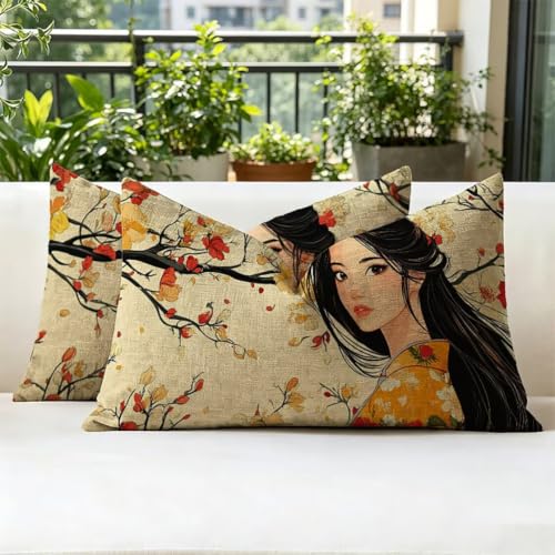 Housse de coussin extérieur imperméable 50x90cm beige grand format anti-taches