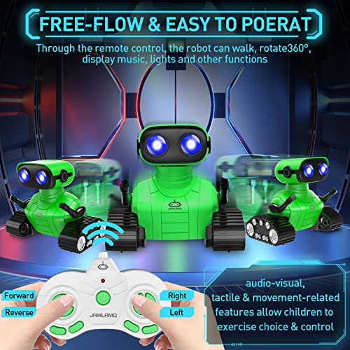 JAMLAMQ Robot for Kids Toy-Rechargeable Remote Control Robot Toys,Toy with Music and LED Eyes, Emo Robot with Auto-Demonstration,Dance Moves,Gift for Children Age 3 Years and Up (Green) - Thumbnail 3