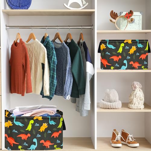 Image of Dinosaur Foldable Storage Basket Baby Gifts Basket Nursery Hamper with Waterproof Lining&Handles Organizer Bins for Boys' Bedroom, Nursery, Laundry, Toys, and Camping