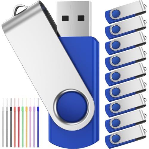 1GB PenDrive 10 Piezas Memorias USB 2.0 - Giratorio Llaves USB 2.0 Práctica y Portátil Pen Drive 1 GB - FEBNISCTE Almacenamiento de Datos Externo Azul Flash Drive con Cuerda para Regalos Promocionales