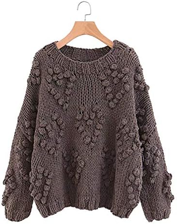 Doball Women's Funny Pompom Heart Pattern Balls Hand Knit Pullover Boxy Sweater Jumper Tops