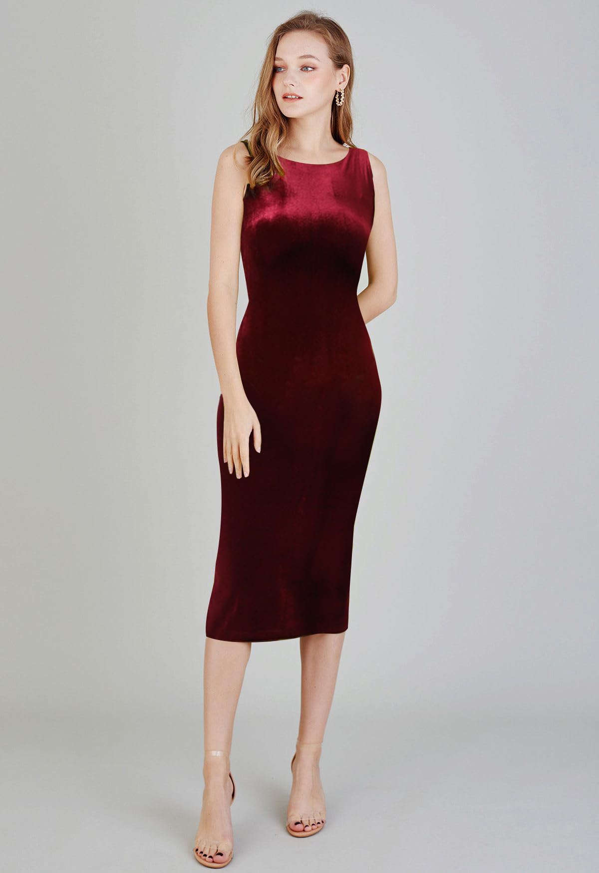 Toochki Women's Maroon Velvet Solid Bodycon Western Dress | Dress For Women | A Line Dress | Winter Dress | Western Dress | Latest Women Dress | Trendy Dress | Midi Dress
