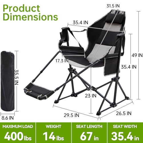 Silla mecedora plegable para camping Aohanoi con reposapiés para adultos hasta 400 libras, portátil con portavasos y almohada, resistente para playa, RV y senderismo miniatura 3
