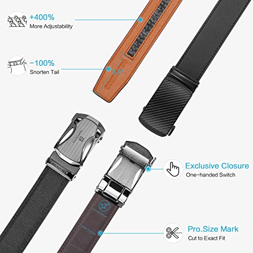 Image of BOSTANTEN Ratchet Belts for Men Leather Trim to Fit 1 3 /8 inch Gift Boxed