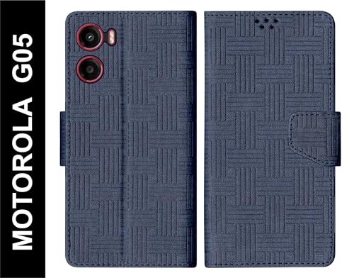 Image of SBMS Flip Cover for Motorola Moto G05 Back Cover Case with Magnatic Closure | Inbuilt Stand | Card & Money Pocket (Mat Blue)
