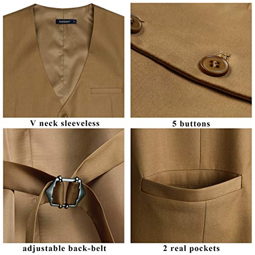 Hisdern Men's Suit Vest Business Formal Dress Waistcoat Vest With 3 Pockets For Suit Or Tuxedo Khaki #TOP2
