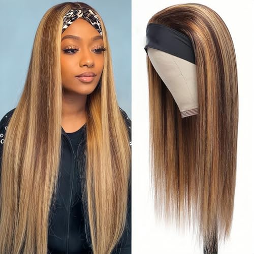 Celiarita Highlight Ombre Headband Wig Human Hair Straight #P2/30 Glueless None Lace Front Machine Made Brazilian Virgin Straight Headband Wig Human Hair 18 Inch
