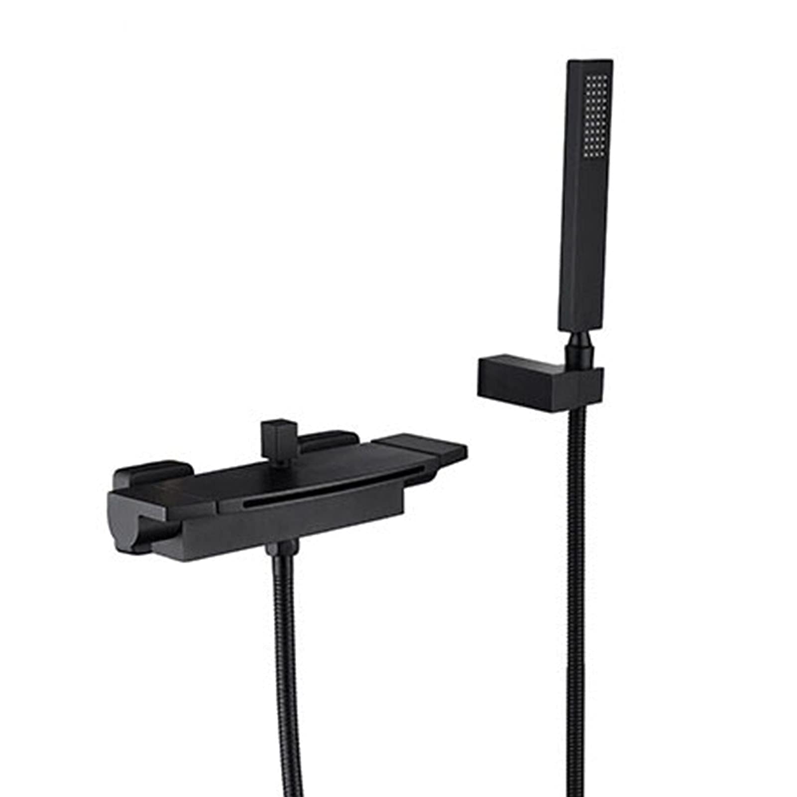 CWCQGH Waterfall Bathtub Faucet, Modern Tub Faucet with Hand Shower, Single Handle Wall Mounted Bathtub Faucet, Brass Bath Mixer Shower Tap,Black,Black