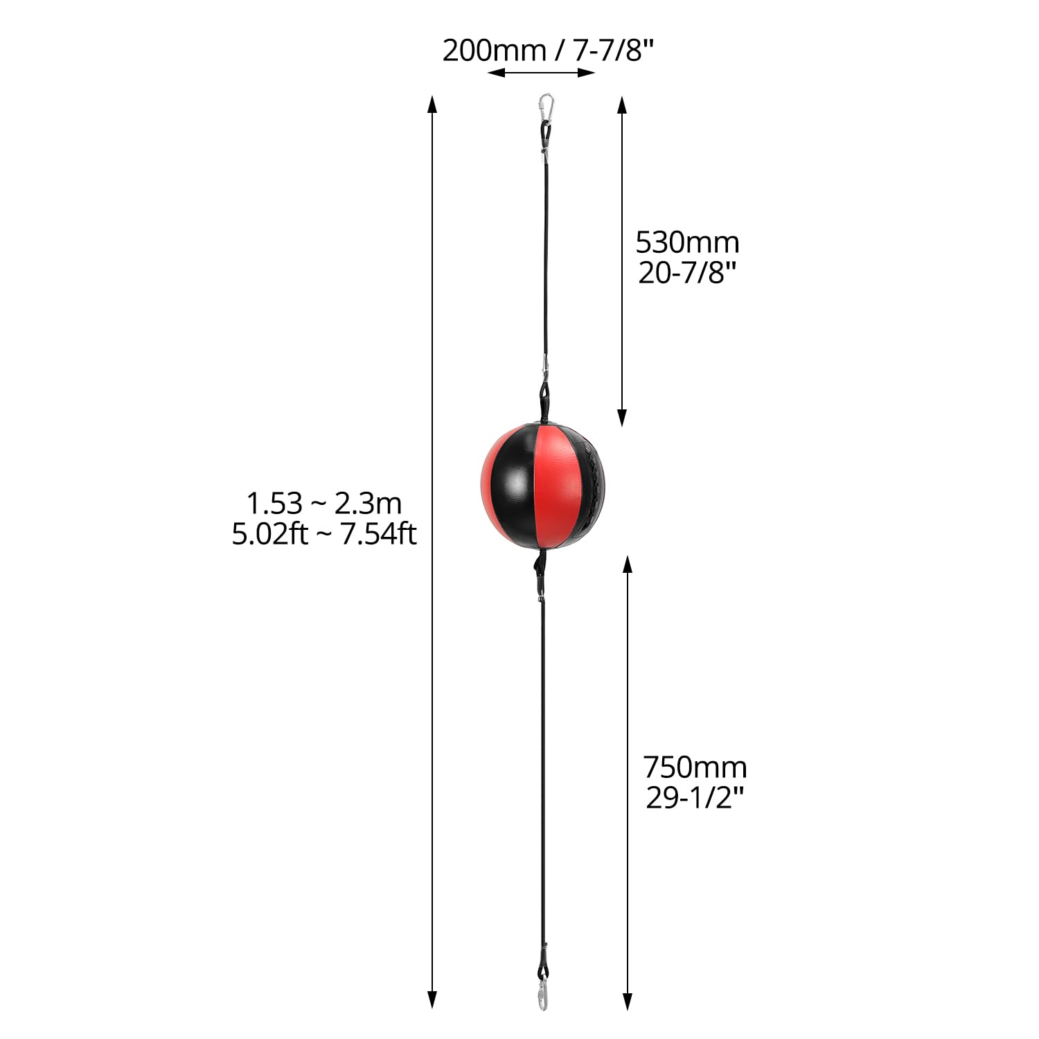 QWORK® Zestaw dwustronnej piłki bokserskiej MMA o średnicy 20 cm - 150 cm - 220 cm - zawiera pompkę i blokadę pierścieniową