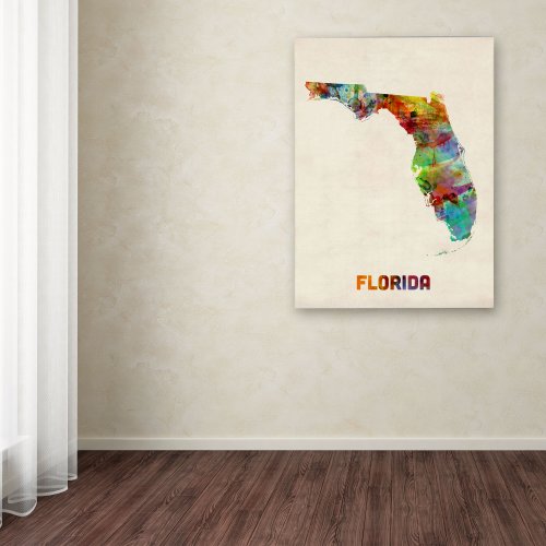 Florida Map By Michael Tompsett, 18 By 24-Inch Canvas Wall Art #TOP2