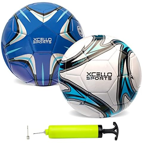 Xcello Sports Size 3 Soccer Ball 2 Pack (Blue/Silver, White/Blue) w/Pump Cover