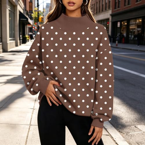 Women's Polka Dot Sweatshirts Ribbed Mock Neck Casual Oversized Clothing - image 3
