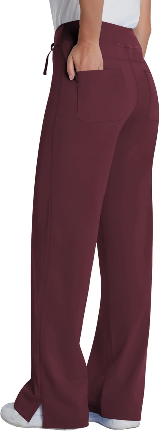 QBK Wide Leg Scrub Pants for Women - High Rise Straight Wide Leg Yoga Scrub Uniform Pants, Anti-Wrinkle & Knit Yoga Waistband - Image 5