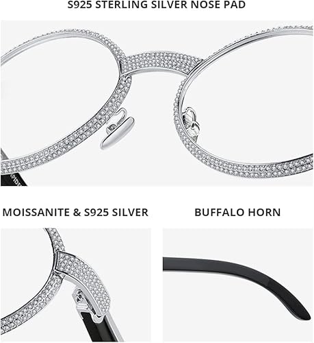 Miniatura 3 de HEPIDEM 925 plata esterlina 560pcs moissanita Buffalo Horn Glasses Frame Lujo Buffs Gafas
