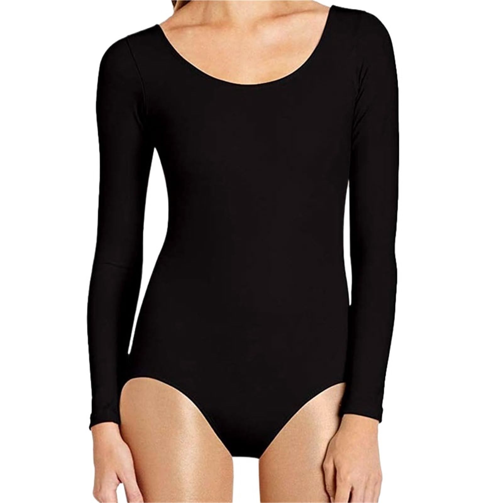 Klassischer Tanzanzug for Damen, schlichter Gymnastikanzug, langärmeliger Ballett-Bodysuit für Damen(Black,L)