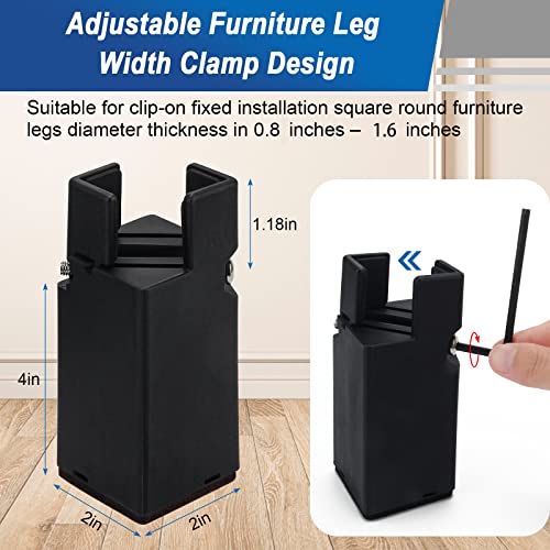Catcan 4 Pack Adjustable Bed Risers 4 Inch, Furniture Risers With Adjustable Screw Clamp Chair Risers Fit Furniture Leg Diameters 0.8-1.6" Table Leg Extenders, Support Up To 20,000 Lbs (Black) #TOP1