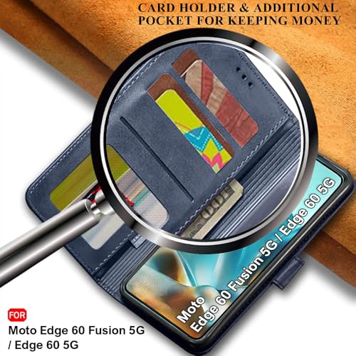 Image of TheGiftKart Flip Back Cover Case for Motorola Moto Edge 60 Fusion 5G / Edge 60 5G | Dual-Color Leather Finish | Inbuilt Stand & Pockets | Wallet Style Flip Back Case Cover (Faux Leather, Blue & Sky)